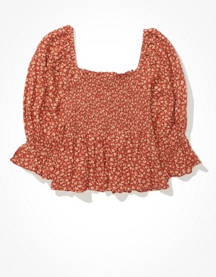 AE Smocked Square Neck Babydoll Top