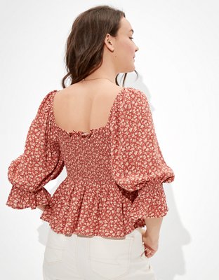 AE Smocked Square Neck Babydoll Top