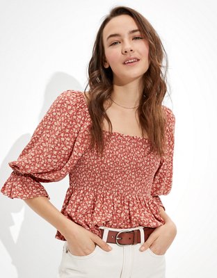 American eagle smocked off the hot sale shoulder top