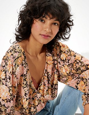 AE Wrap-Front Bubble Top | American Eagle