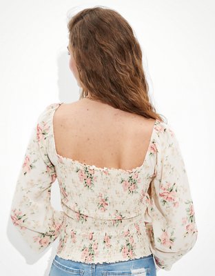 AE Smocked Square-Neck Blouse