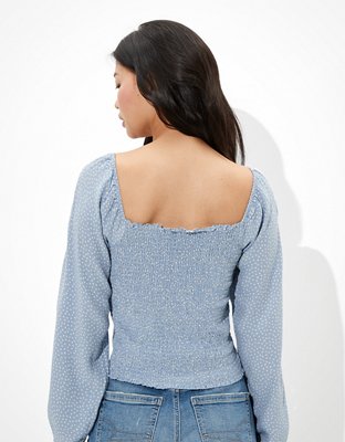 AE Smocked Square-Neck Blouse