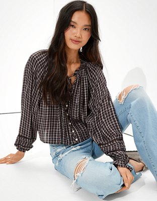 Женские блузки American Eagle AE Plaid Button-Up Blouse — фото 5