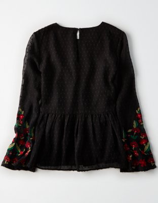 AEO Embroidered Peplum Top
