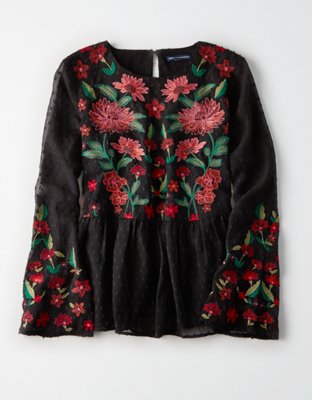Женские топы American Eagle AEO Embroidered Peplum Top — фото 3