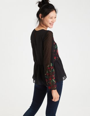 Женские топы American Eagle AEO Embroidered Peplum Top — фото 2