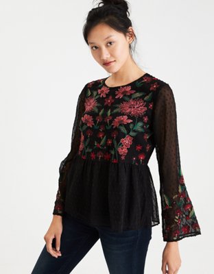 AEO Embroidered Peplum Top