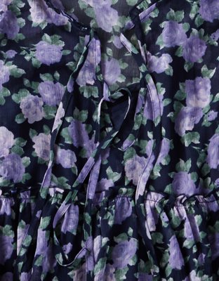 AE Bell Sleeve Printed Ruffle Chiffon Top