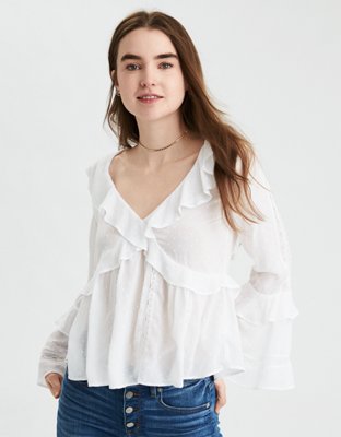 AE Long Sleeve Ruffle Blouse