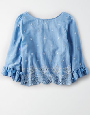 Женские топы American Eagle AE Embroidered Bell Sleeve Top — фото 4
