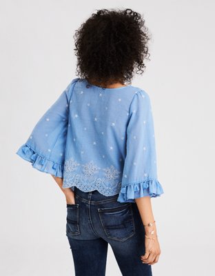 Женские топы American Eagle AE Embroidered Bell Sleeve Top — фото 2