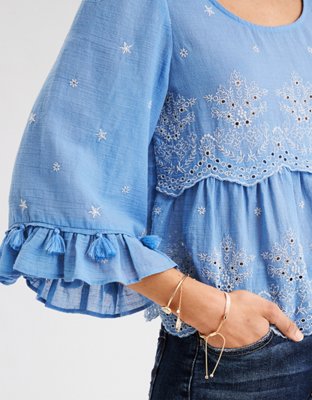 Женские топы American Eagle AE Embroidered Bell Sleeve Top — фото 5