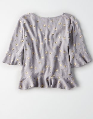 Женские топы American Eagle AE FLORAL PRINTED RUCHED FRONT TOP — фото 2