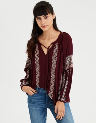 burgundy peasant top