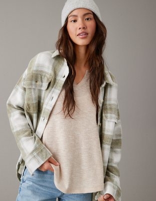 AE Long-Sleeve Waffle Plush Tee