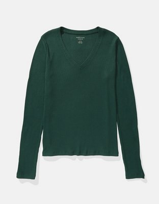 Женские футболки American Eagle AE Long-Sleeve V-Neck Plush Tee — фото 3