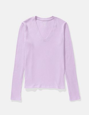 AE Long-Sleeve V-Neck Plush Tee