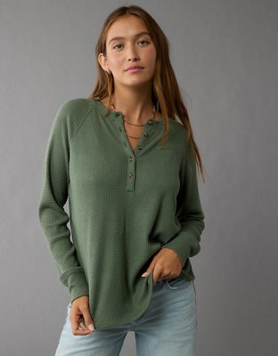 AE Long-Sleeve Plush Henley T-Shirt