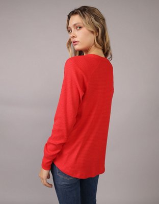 AE Plush Long-Sleeve Henley T-Shirt