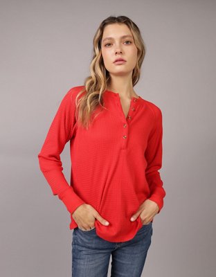 AE Plush Long-Sleeve Henley T-Shirt