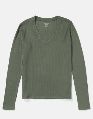 AE Plush Long-Sleeve V-Neck T-Shirt