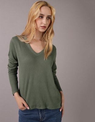 AE Plush Long-Sleeve V-Neck T-Shirt