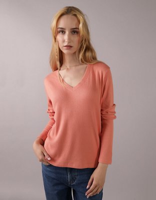 AE Plush Long-Sleeve V-Neck T-Shirt