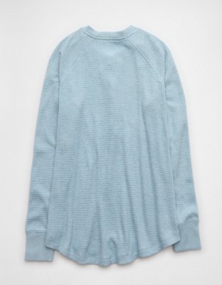 AE T-shirt Manga Larga de Felpa con Cuello Henley