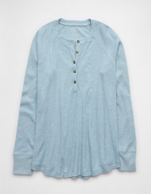 AE T-shirt Manga Larga de Felpa con Cuello Henley