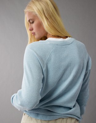 AE T-shirt Manga Larga de Felpa con Cuello Henley