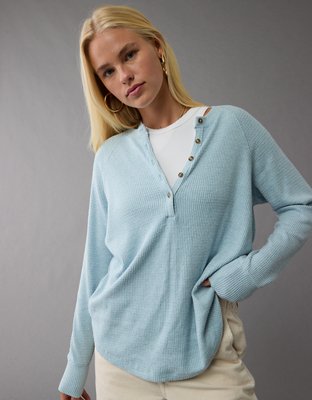 AE Long-Sleeve Oversized Henley T-Shirt