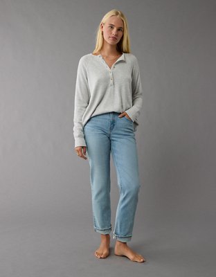 AE Long-Sleeve Oversized Henley T-Shirt