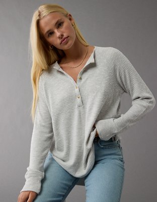 AE Plush Long-Sleeve Henley T-Shirt