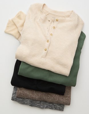 AE Plush Long-Sleeve Henley T-Shirt