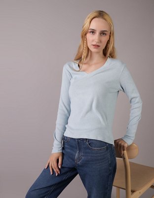 AE Plush Long-Sleeve V-Neck T-Shirt