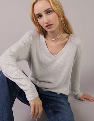 AE Plush Long-Sleeve V-Neck T-Shirt