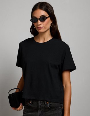 Женская футболка American Eagle AE77 Premium Linen-Blend, цвет: Чёрный — фото 6