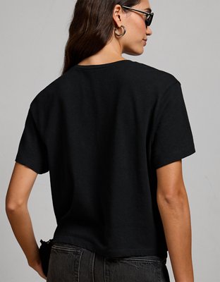Женская футболка American Eagle AE77 Premium Linen-Blend, цвет: Чёрный — фото 2