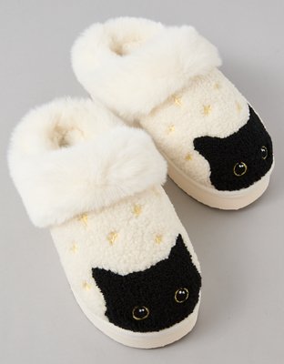 AE Spooky Black Cat Scuff Slipper