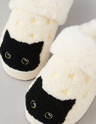 AE Spooky Black Cat Scuff Slipper