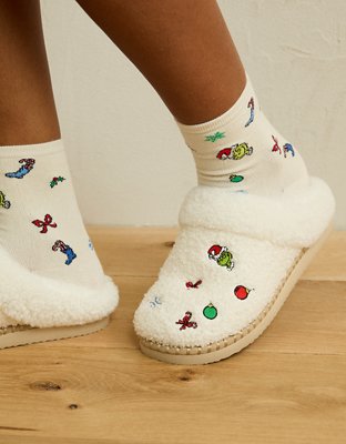 Женские тапочки American Eagle AE Grinch Ditsy Embroidered, цвет: Меловой — фото 1