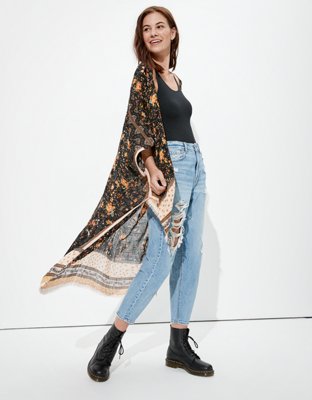 aeo fringe midi kimono