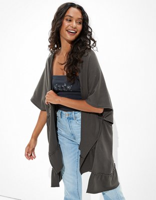 AE Fleece Ruffled Kimono