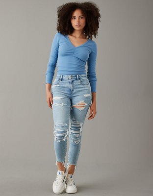 Buy American Eagle Women Grey Next Level Ripped Super High-waisted Jeans  online