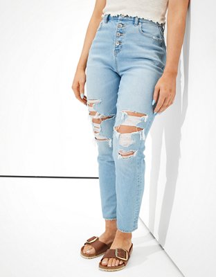 Ae Stretch Ripped Curvy Mom Jean