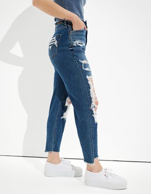 ae stretch ripped curvy mom jean