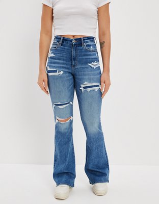 American Eagle Women's Next Level Ripped Low Rise Flare Jeans