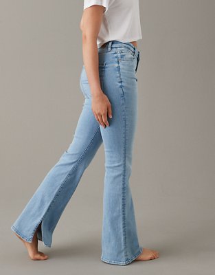 American Eagle Women's Next Level Ripped Low Rise Flare Jeans