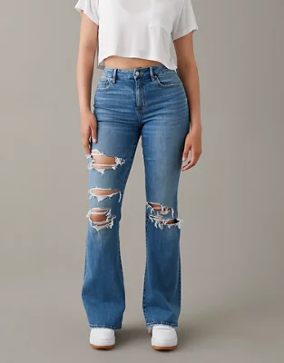 AE Stretch Curvy Ripped Super High-Waisted Flare Jean