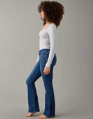 symoid Womens Jeans- Fashion High Rise Wide Leg Stretch Stitching Denim  Flared Pants Blue L 